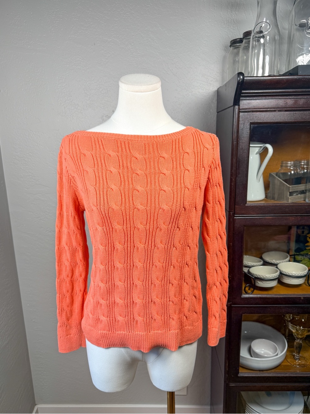Ralph Lauren Black Label Coral Cable Knit 100% Cotton Luxury Sweater Size L